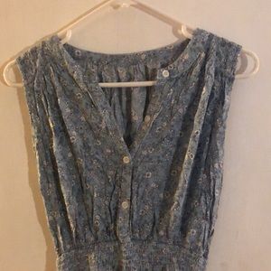 Blue Floral Cinched Flowy Dress Sleeveless (Small/Medium)